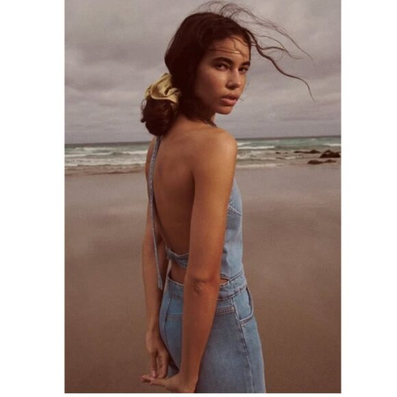 ZARA DENIM TRF HALTER-NECK JUMPSUIT BLUE SIZE S | 7227/080 - Picture 5 of 16